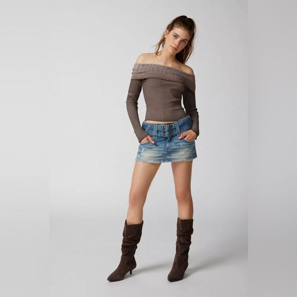 Urban Outfitters Y2K Ribbed Off The Shoulder Top - Picture 2 of 11